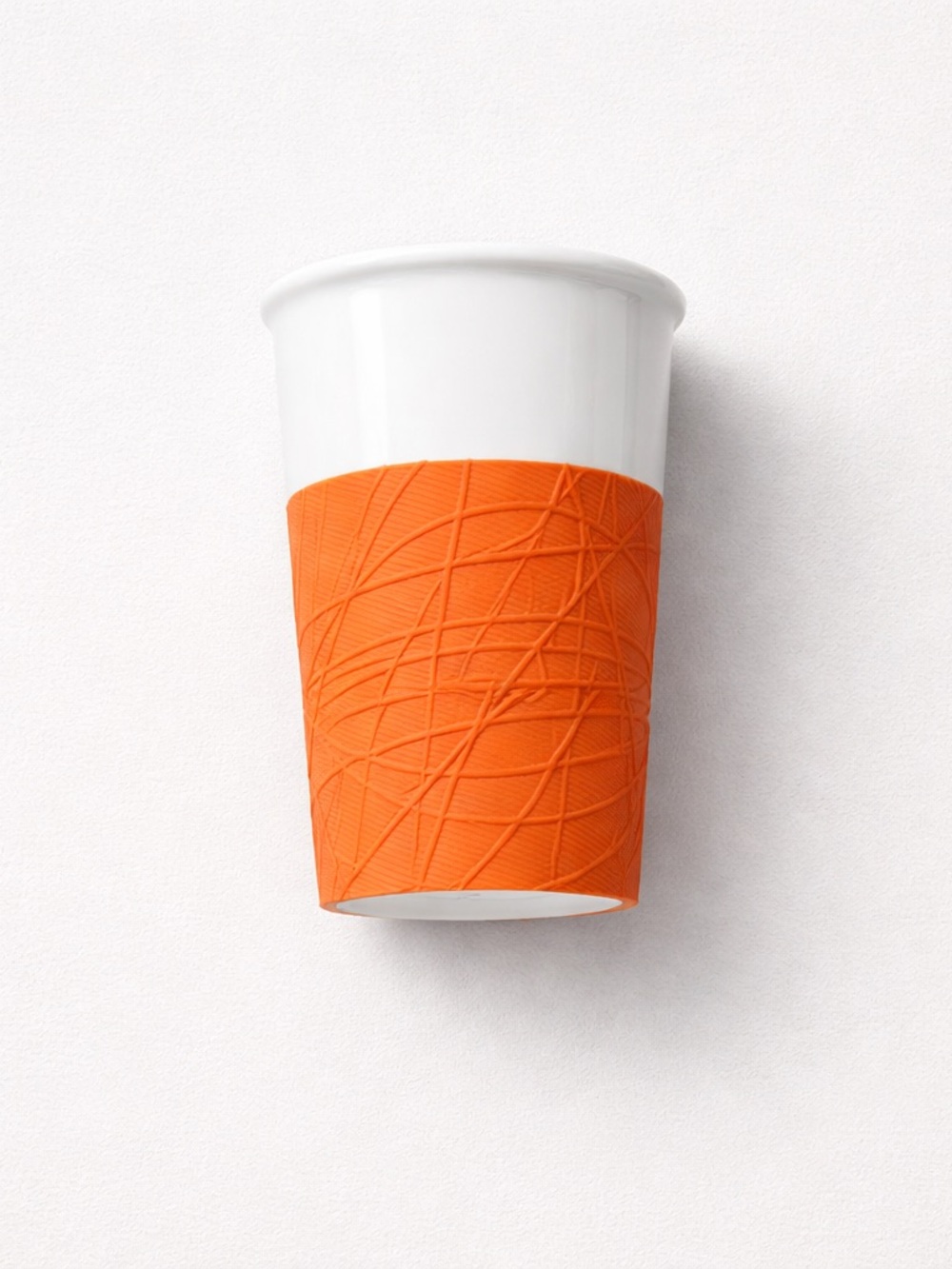 Rare 2013 Starbucks Coffee Mug Ceramic travel mug with orange silicone wrap